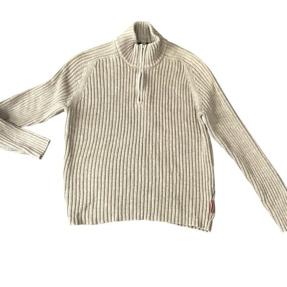 Abercrombie & Fitch Muscle Ribbed Knit 1/4-Zip Pullover L Beige/Tan #320C - Picture 2 of 5